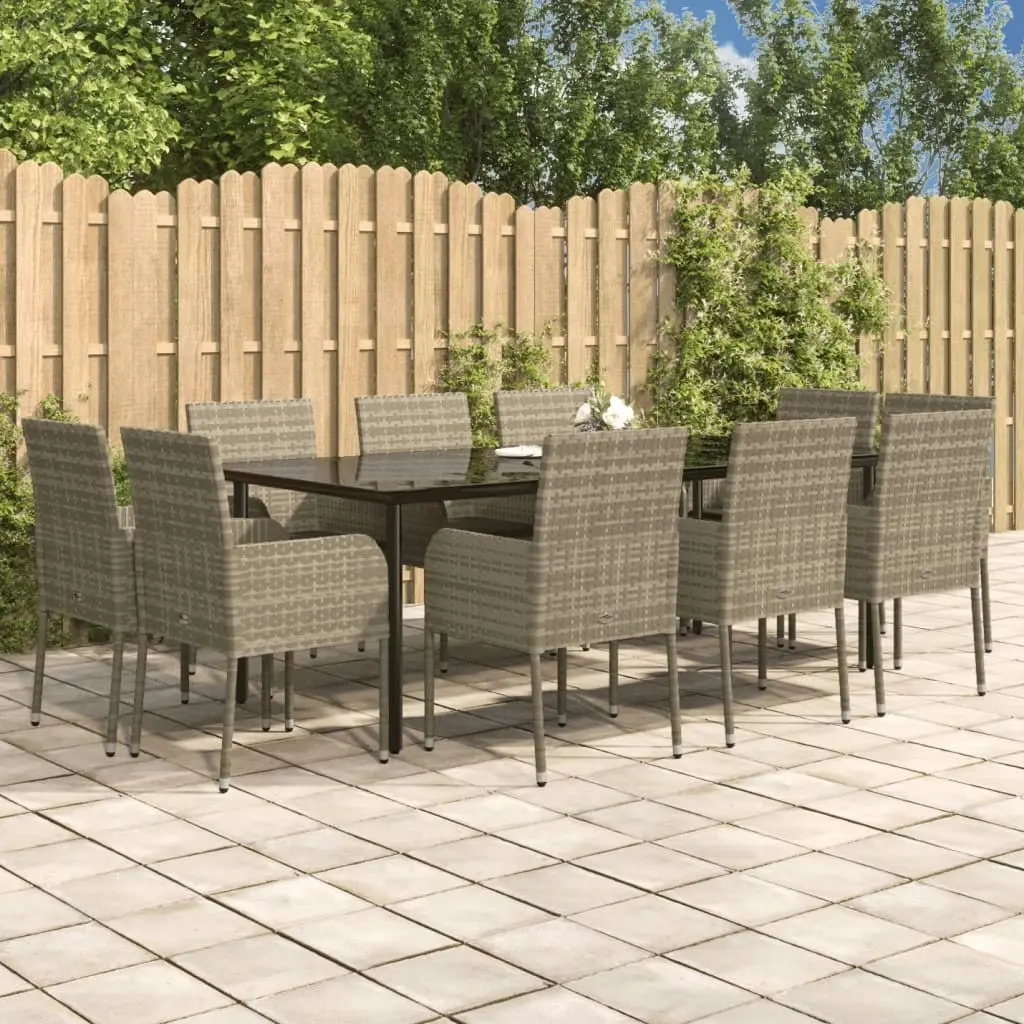 11 Piece Garden Dining Set with Cushions Black and Grey Poly Rattan 3185166