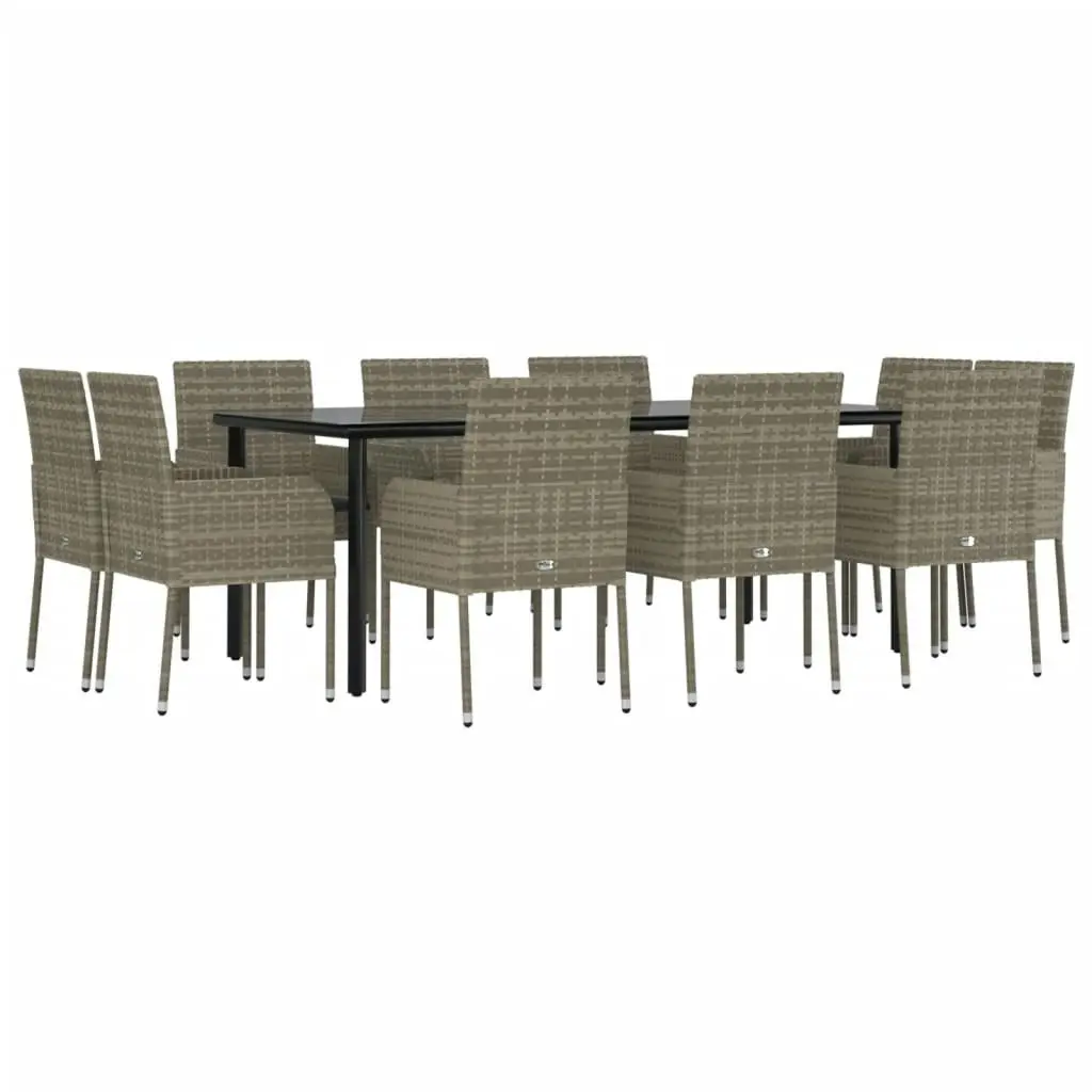 11 Piece Garden Dining Set with Cushions Black and Grey Poly Rattan 3185166