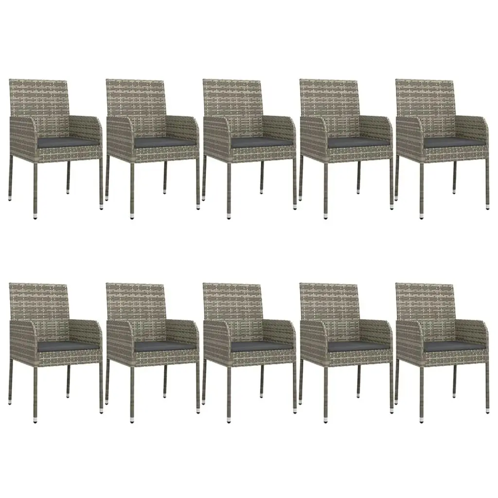 11 Piece Garden Dining Set with Cushions Black and Grey Poly Rattan 3185166