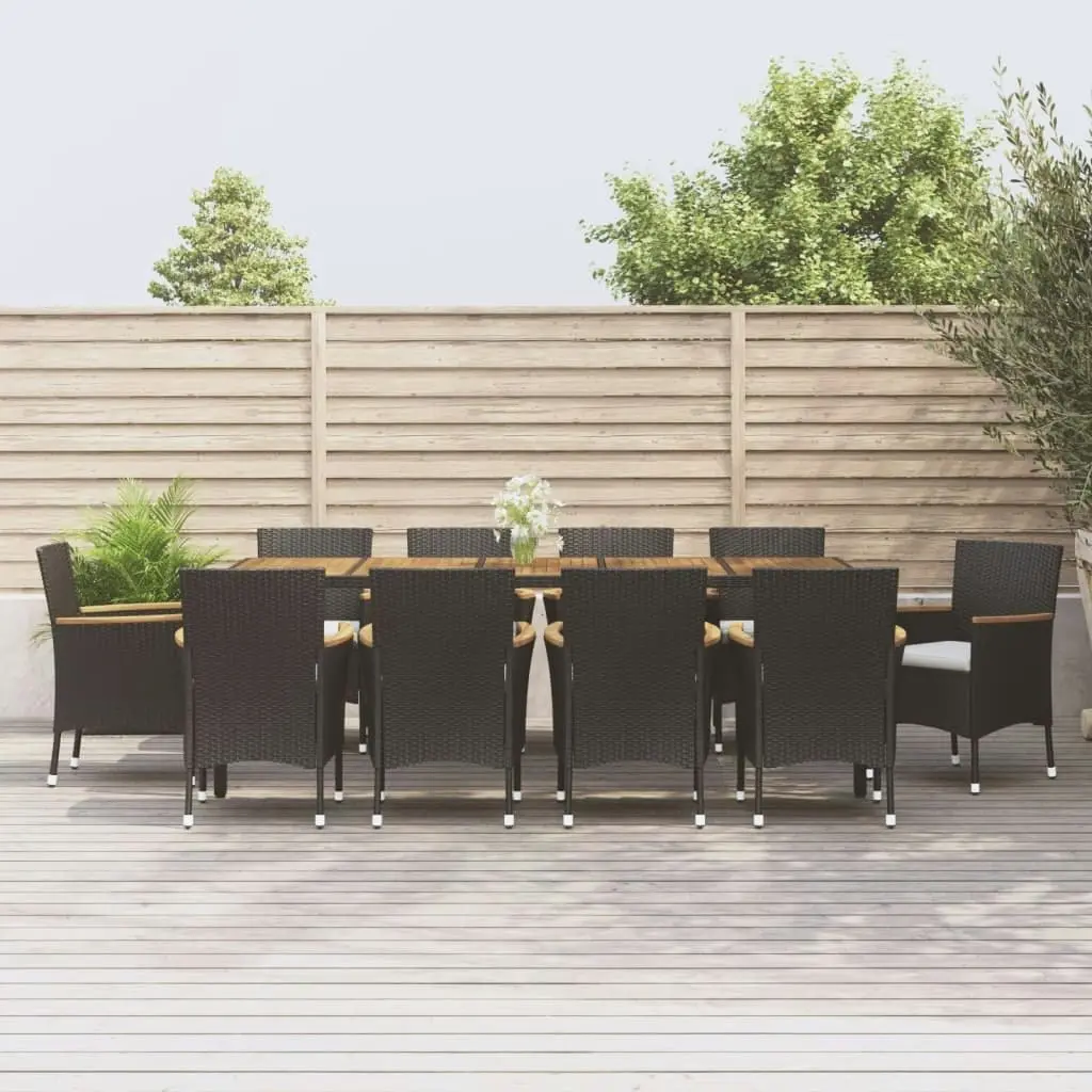 11 Piece Garden Dining Set with Cushions Black Poly Rattan 3187363