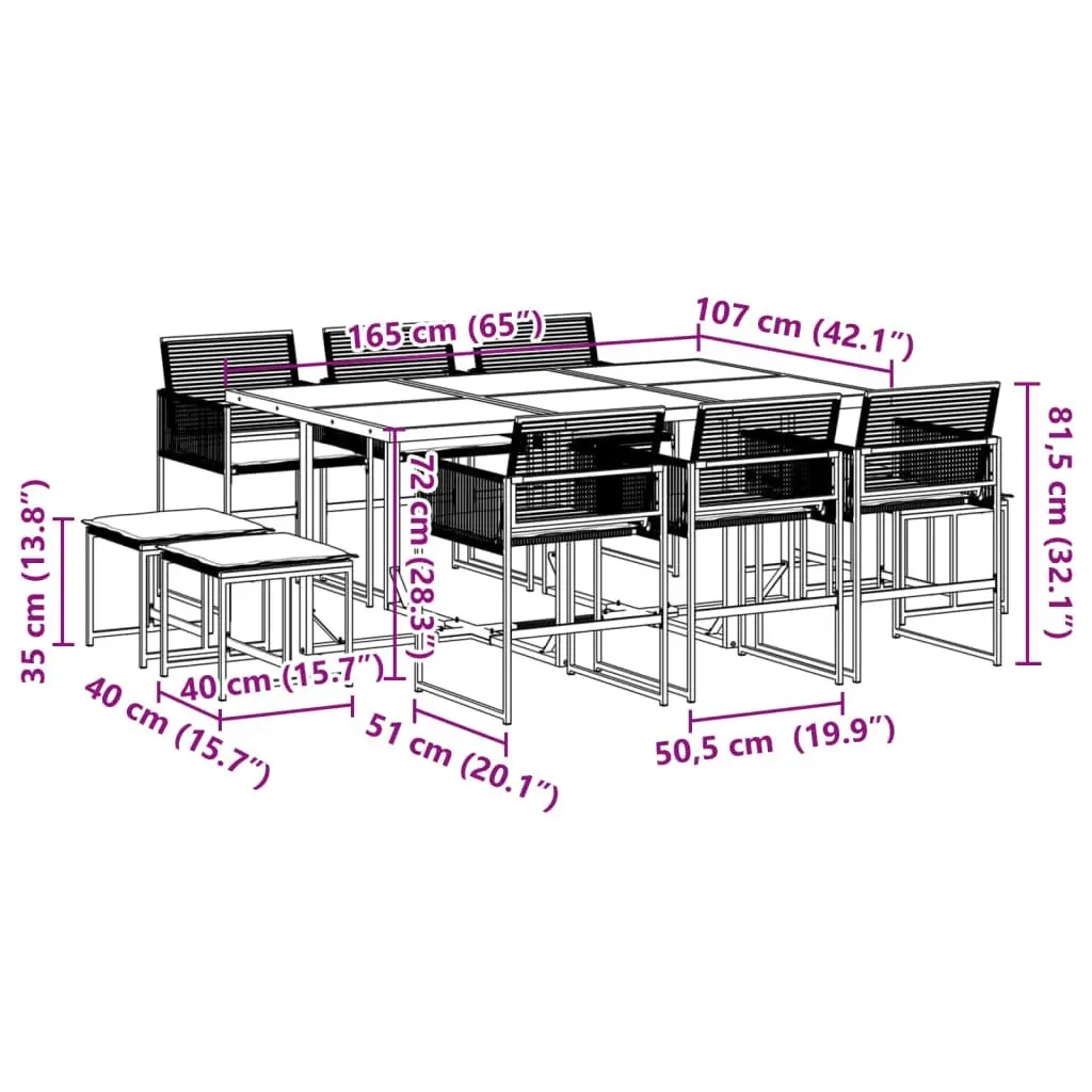 11 Piece Garden Dining Set with Cushions Black Poly Rattan 3295029