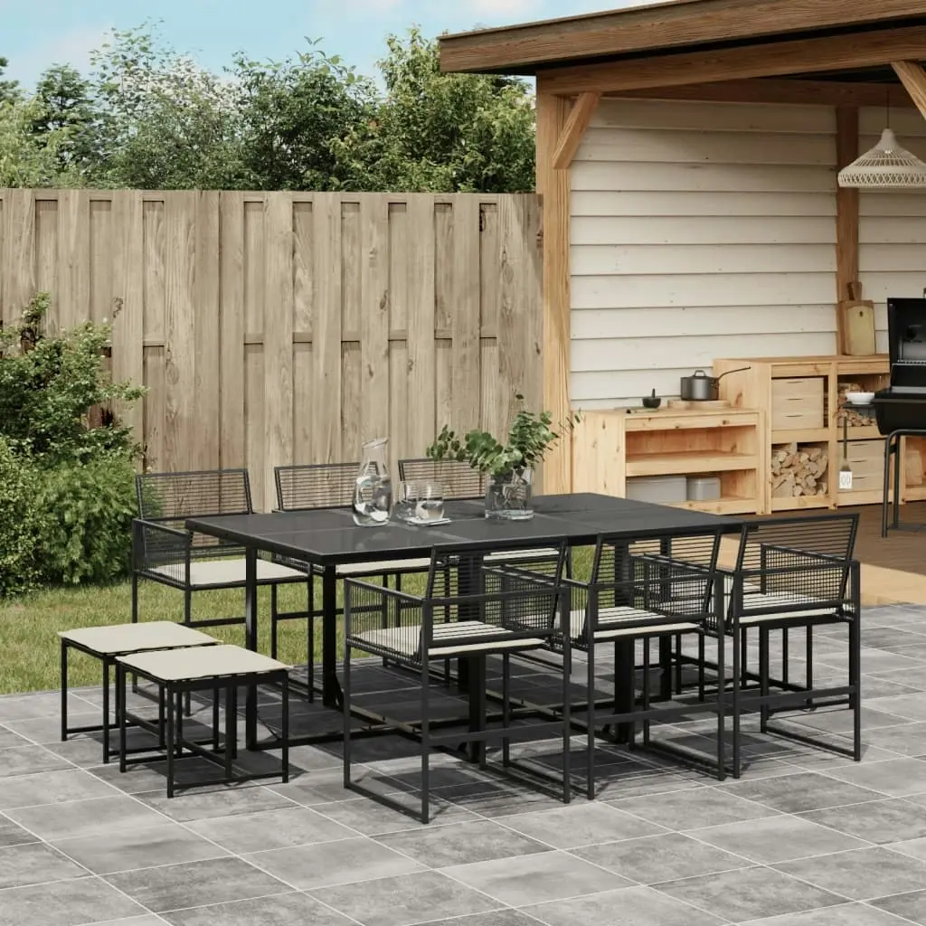 11 Piece Garden Dining Set with Cushions Black Poly Rattan 3295029