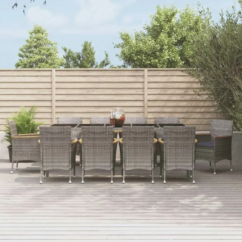 11 Piece Garden Dining Set with Cushions Grey Poly Rattan 3187387