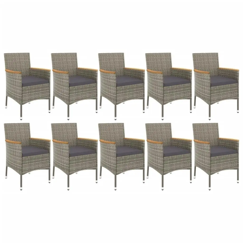 11 Piece Garden Dining Set with Cushions Grey Poly Rattan 3187387