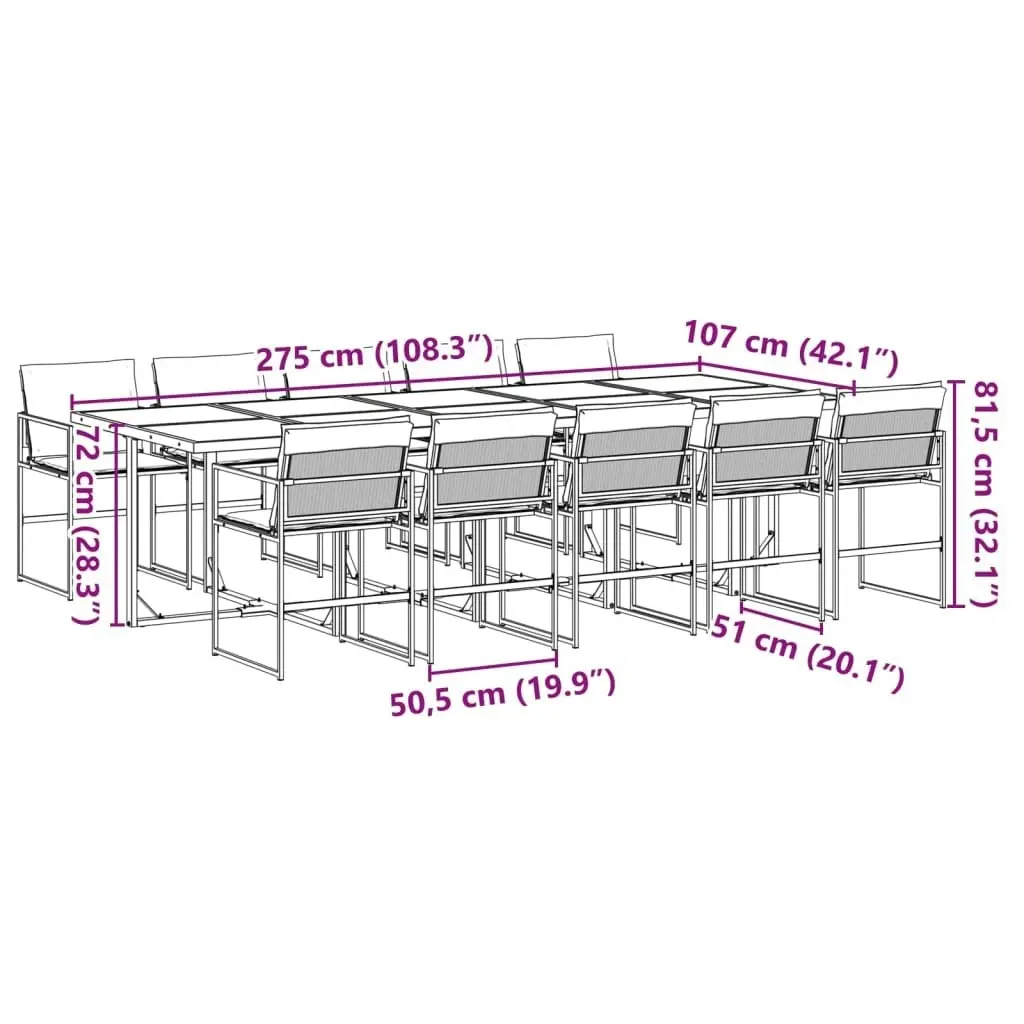 11 Piece Garden Dining Set with Cushions Black Textilene 3295076