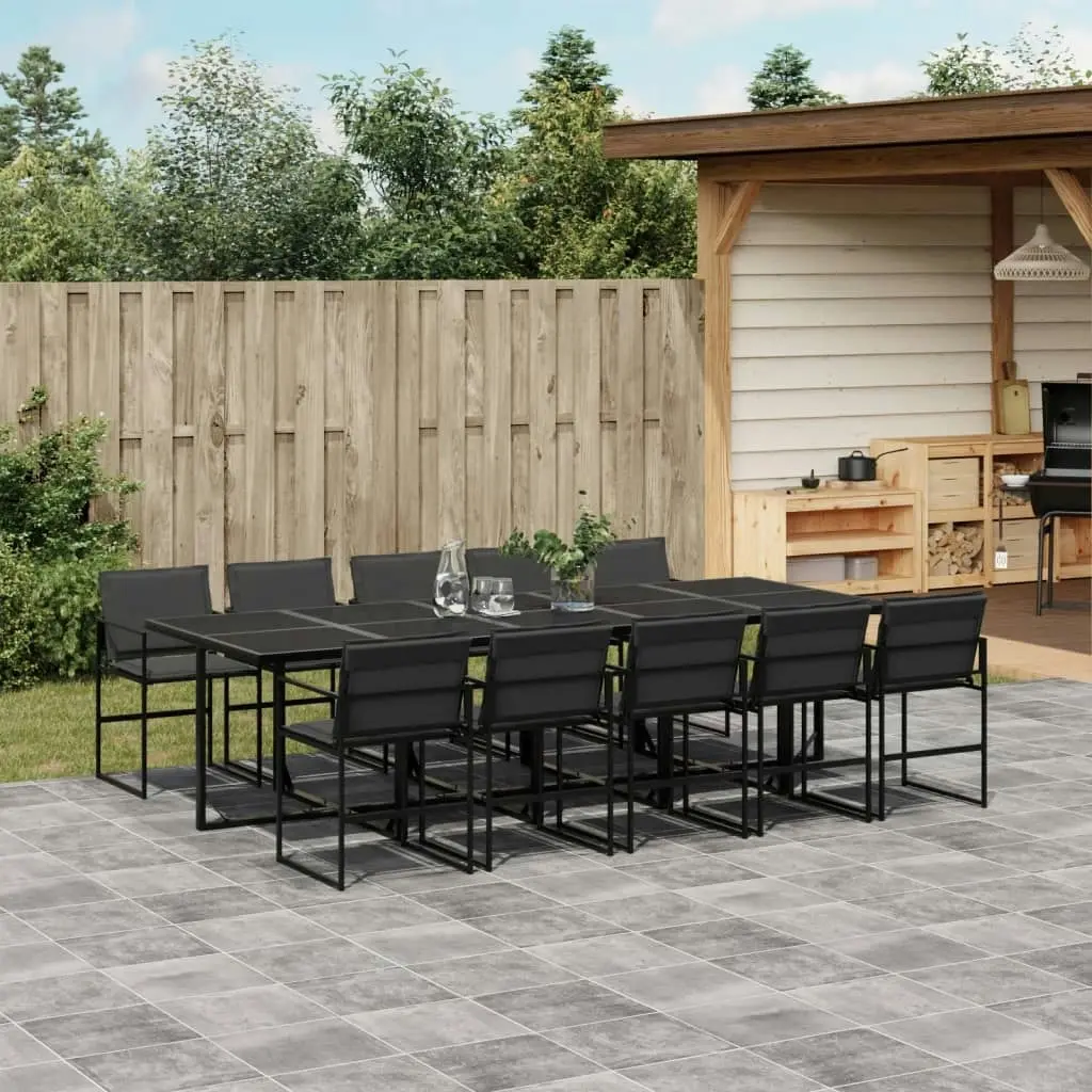 11 Piece Garden Dining Set with Cushions Black Textilene 3295076