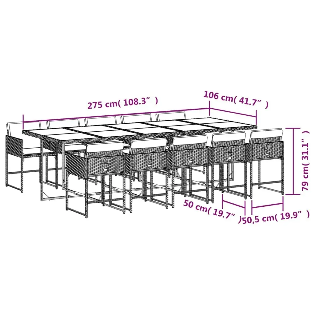 11 Piece Garden Dining Set with Cushions Grey Poly Rattan 3211292