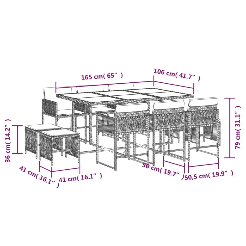 11 Piece Garden Dining Set with Cushions Black Poly Rattan 3211507