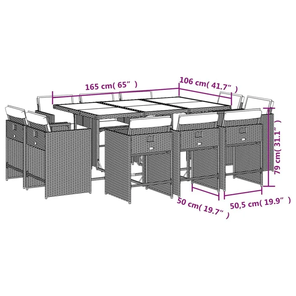 11 Piece Garden Dining Set with Cushions Grey Poly Rattan 3211208