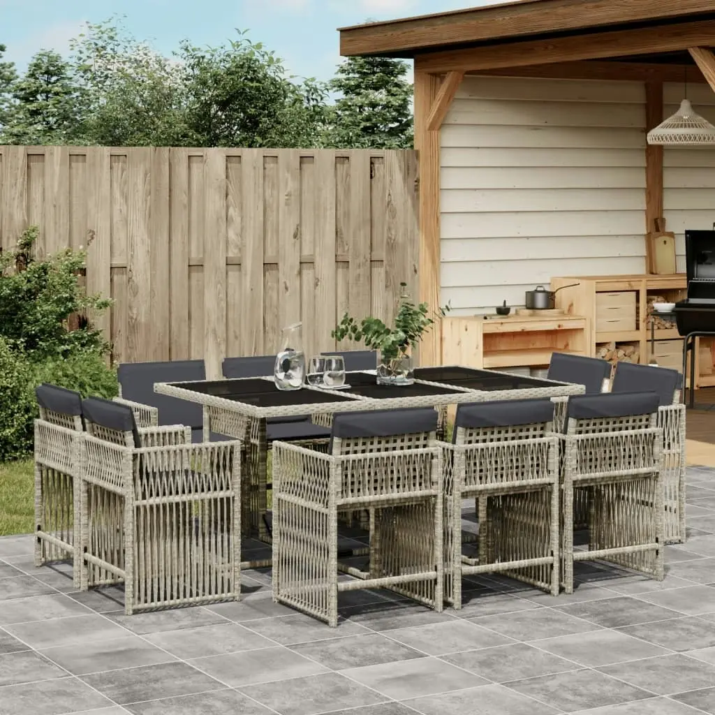 11 Piece Garden Dining Set with Cushions Light Grey Poly Rattan 3211751