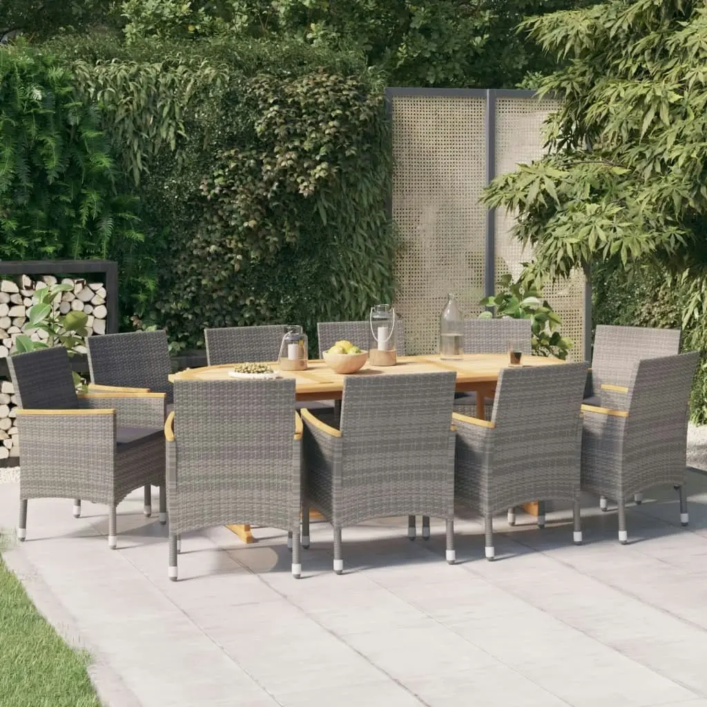 11 Piece Garden Dining Set with Cushions Grey 3103603