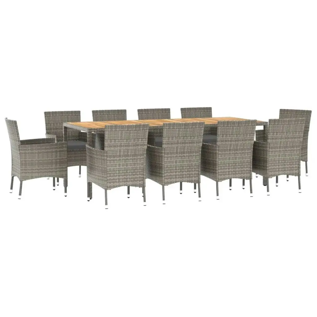 11 Piece Garden Dining Set with Cushions Grey Poly Rattan 3187411