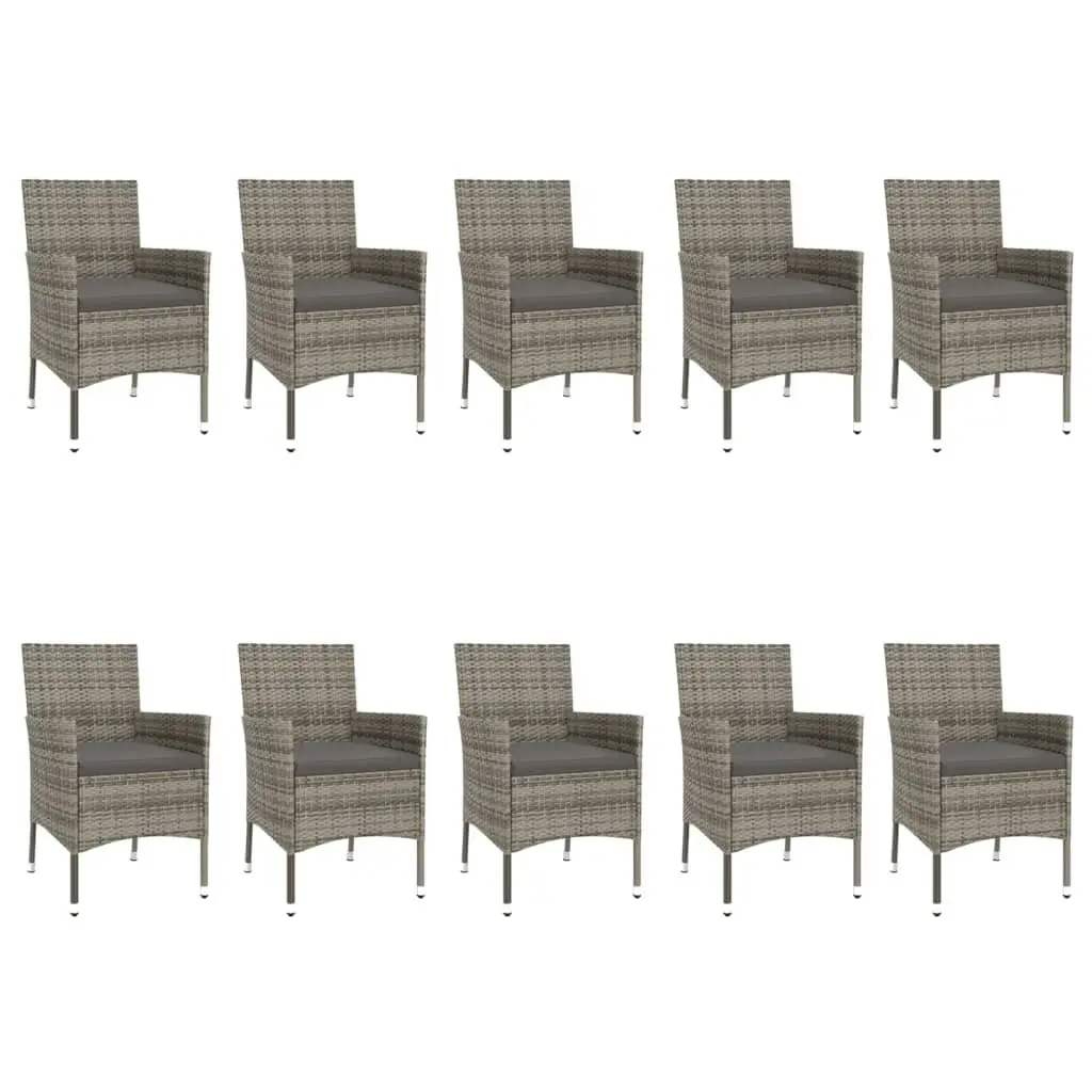 11 Piece Garden Dining Set with Cushions Grey Poly Rattan 3187411