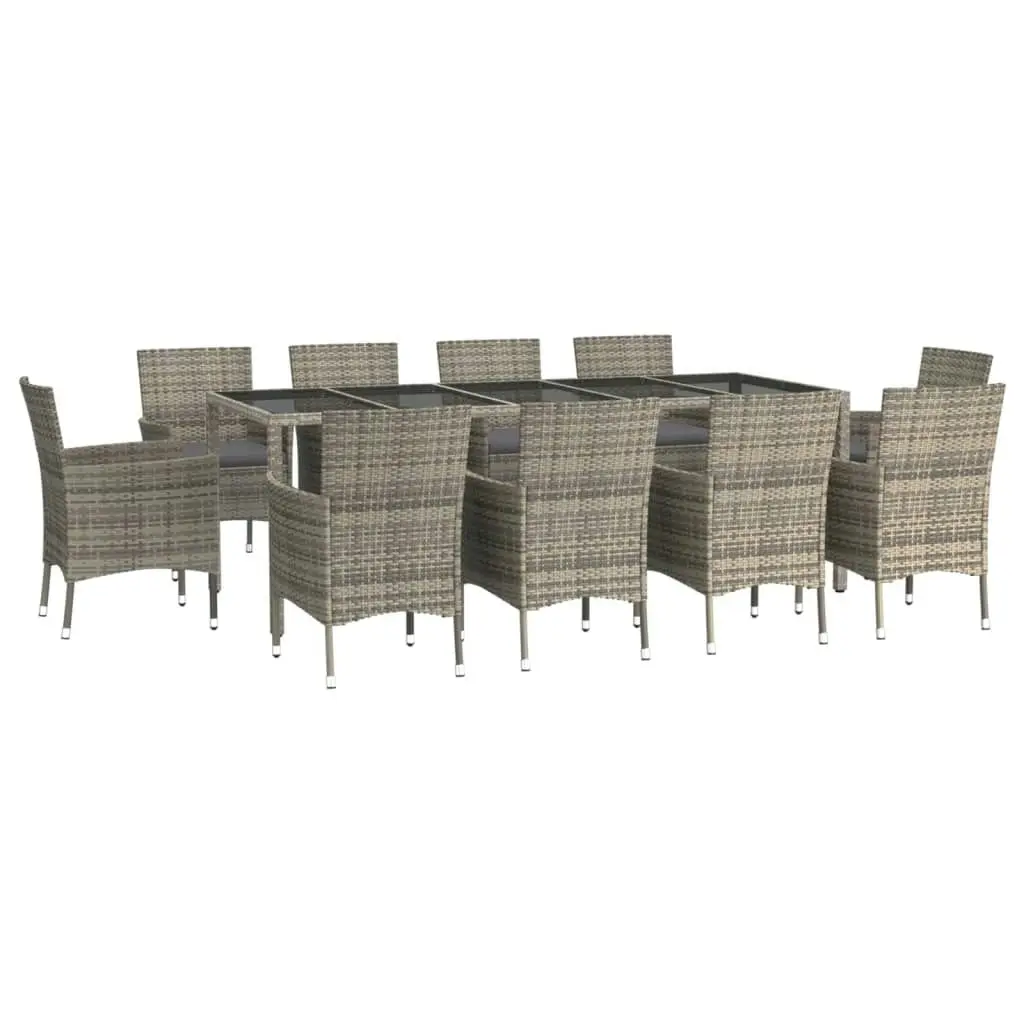 11 Piece Garden Dining Set with Cushions Grey Poly Rattan 3187339