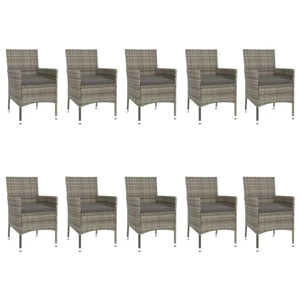 11 Piece Garden Dining Set with Cushions Grey Poly Rattan 3187339