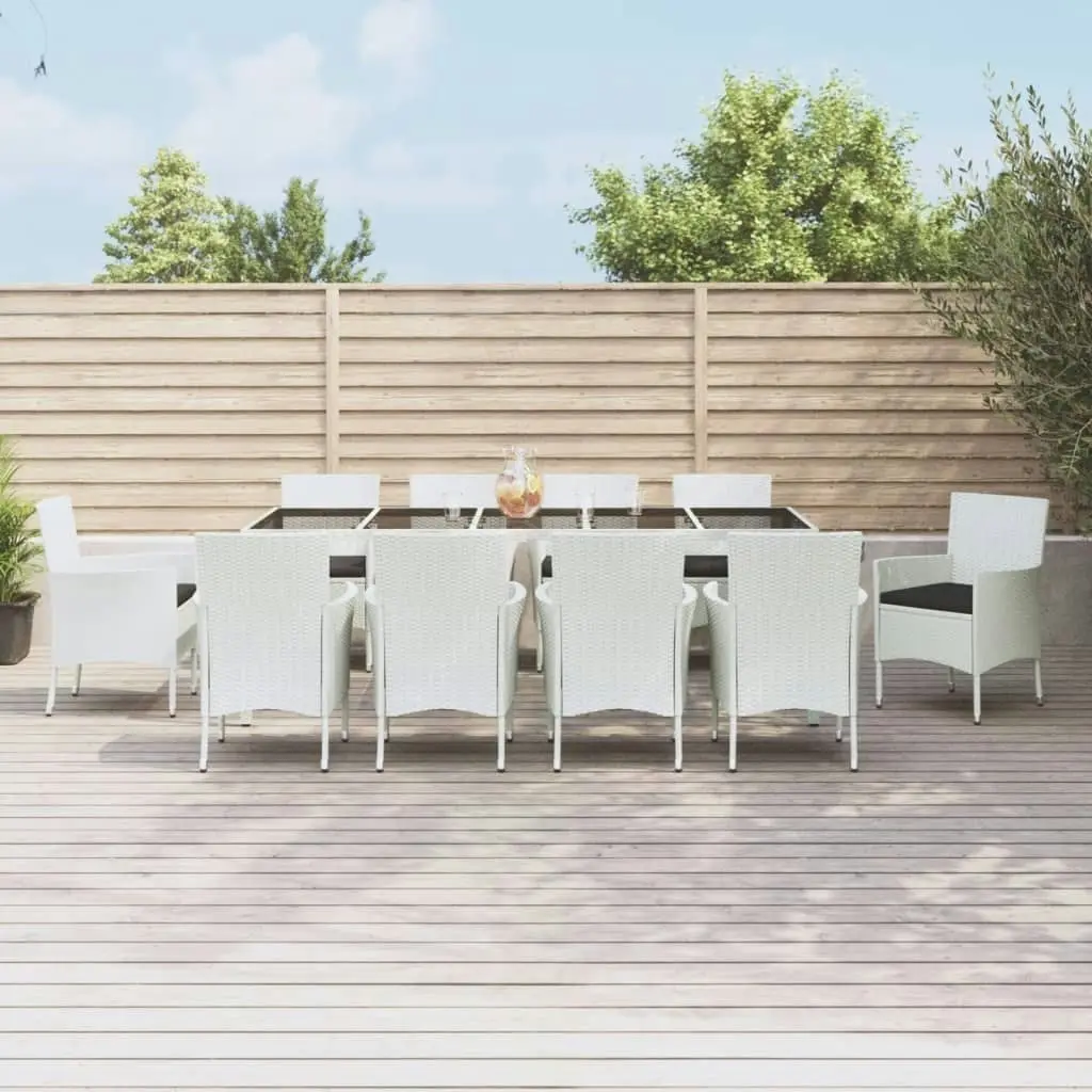 11 Piece Garden Dining Set with Cushions White Poly Rattan 3187347