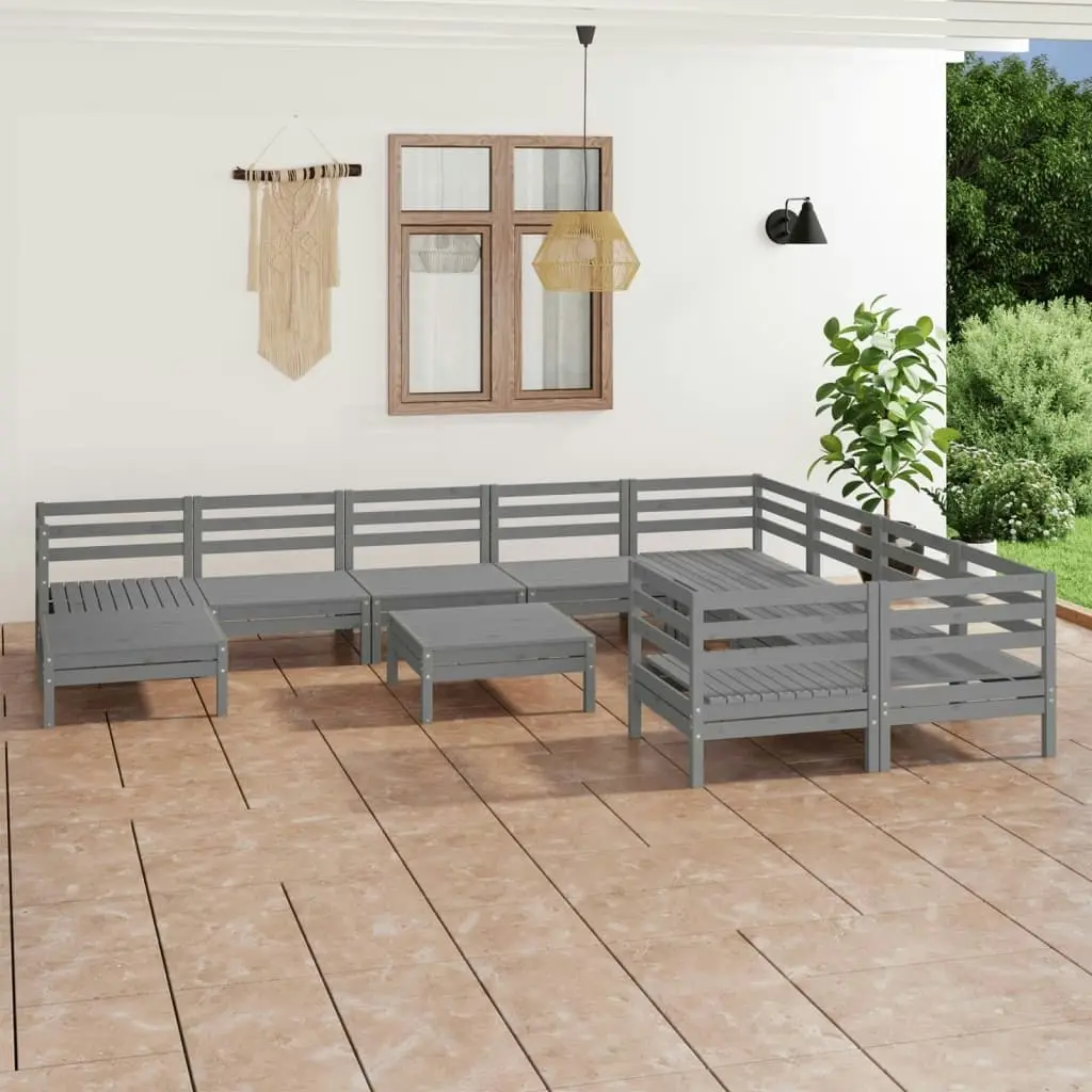 11 Piece Garden Lounge Set Grey Solid Pinewood 3083301