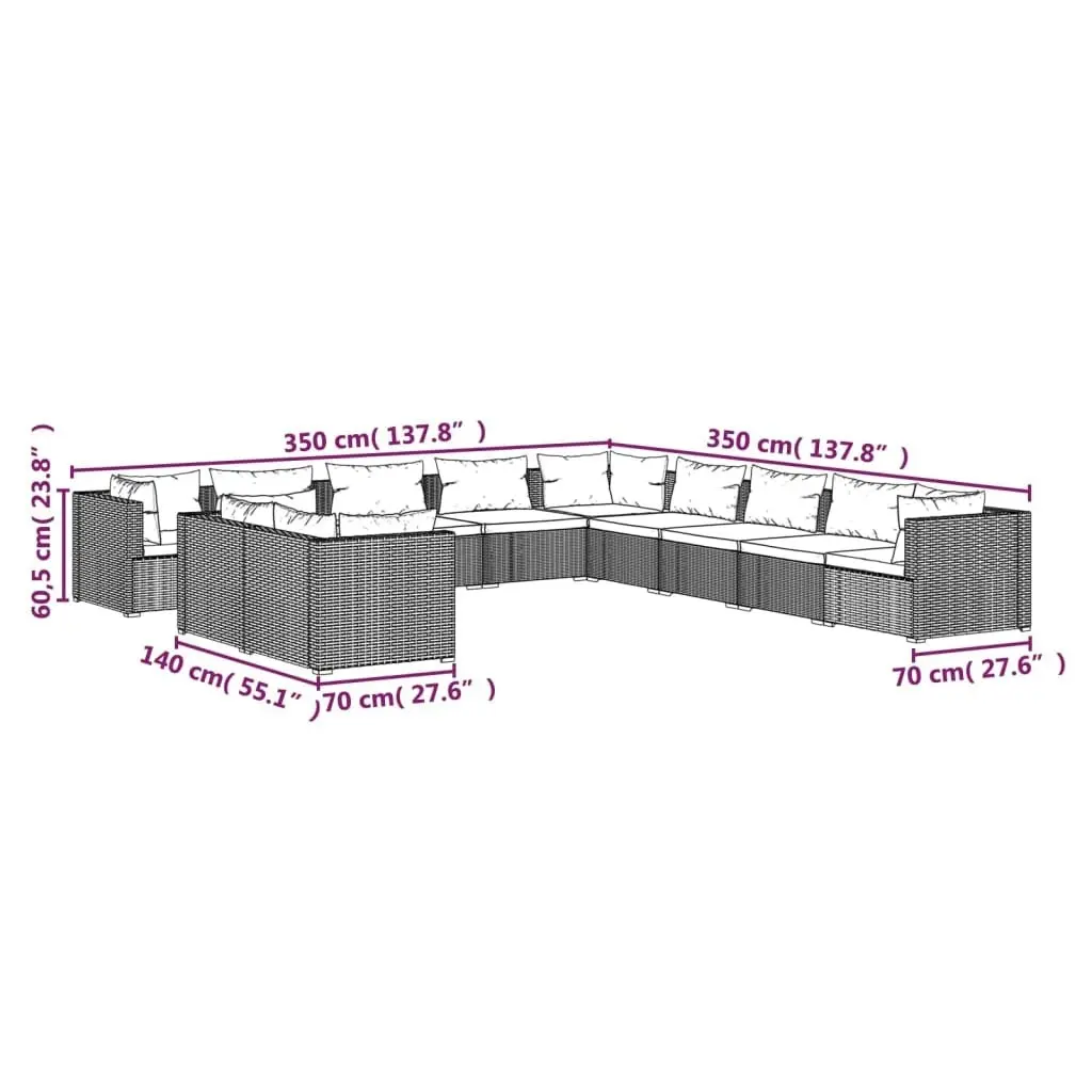 11 Piece Garden Lounge Set with Cushions Brown Poly Rattan 3102530