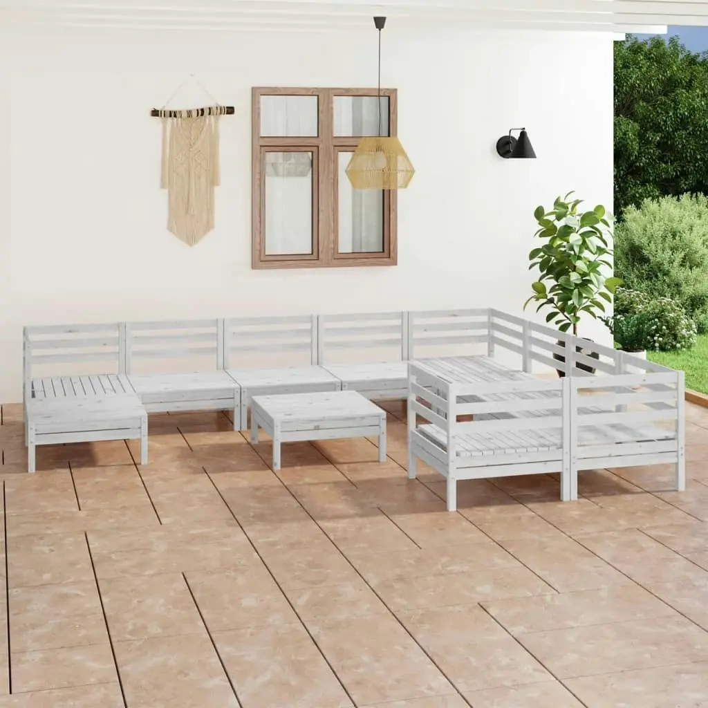 11 Piece Garden Lounge Set White Solid Pinewood 3083300