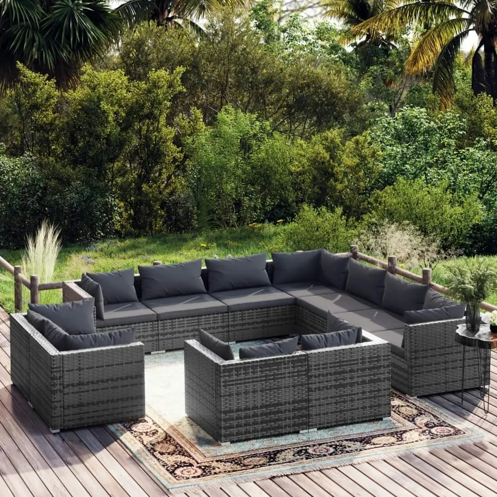 11 Piece Garden Lounge Set with Cushions Grey Poly Rattan 3102877