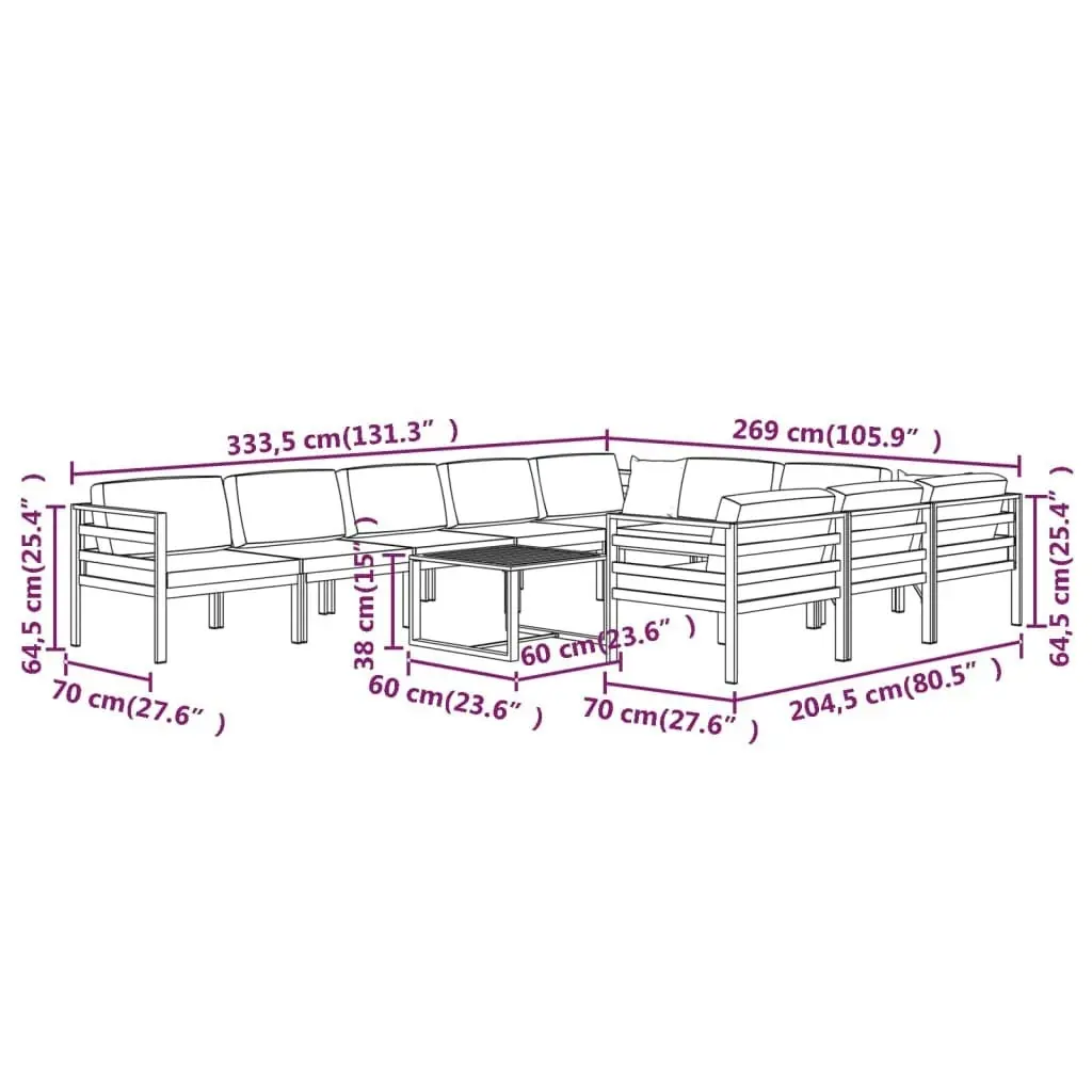 11 Piece Garden Lounge Set with Cushions Aluminium Anthracite 3107826