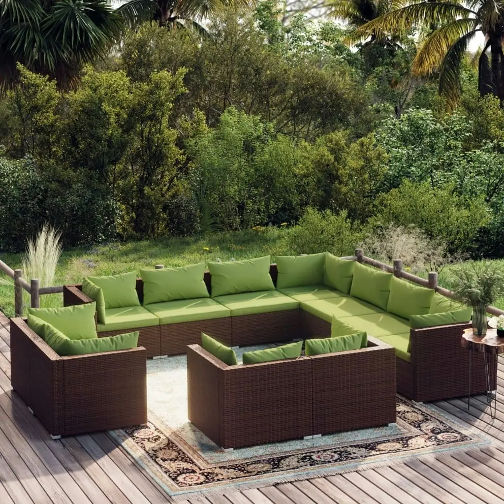 11 Piece Garden Lounge Set with Cushions Brown Poly Rattan 3102876