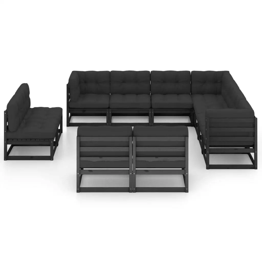 11 Piece Garden Lounge Set with Cushions Black Solid Pinewood 3076938