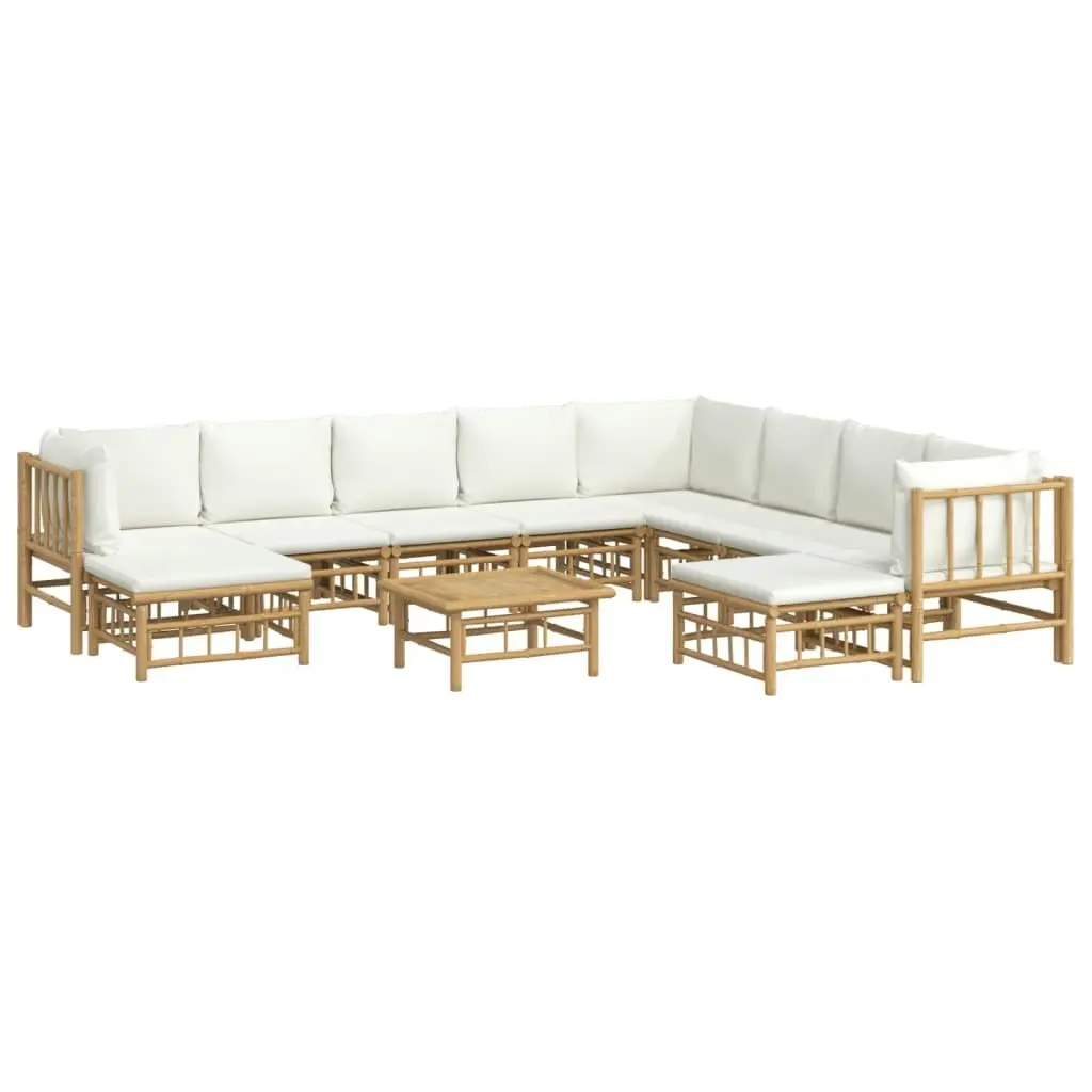 11 Piece Garden Lounge Set with Cream White Cushions  Bamboo 3155193