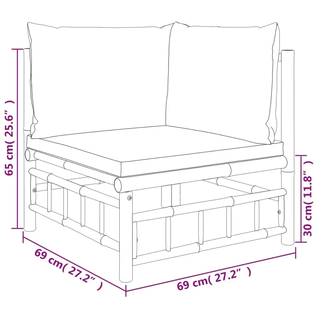 11 Piece Garden Lounge Set with Cream White Cushions  Bamboo 3155193