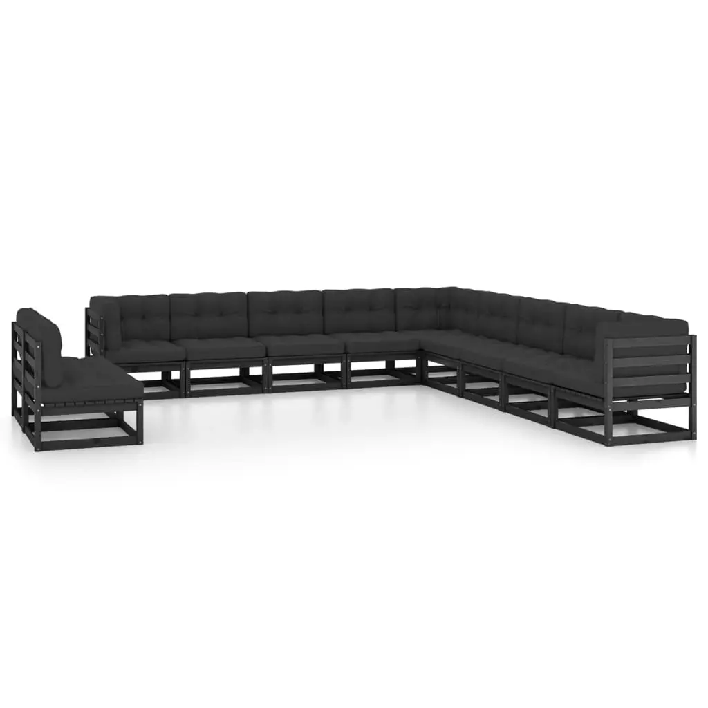 11 Piece Garden Lounge Set with Cushions Black Solid Pinewood 3076928