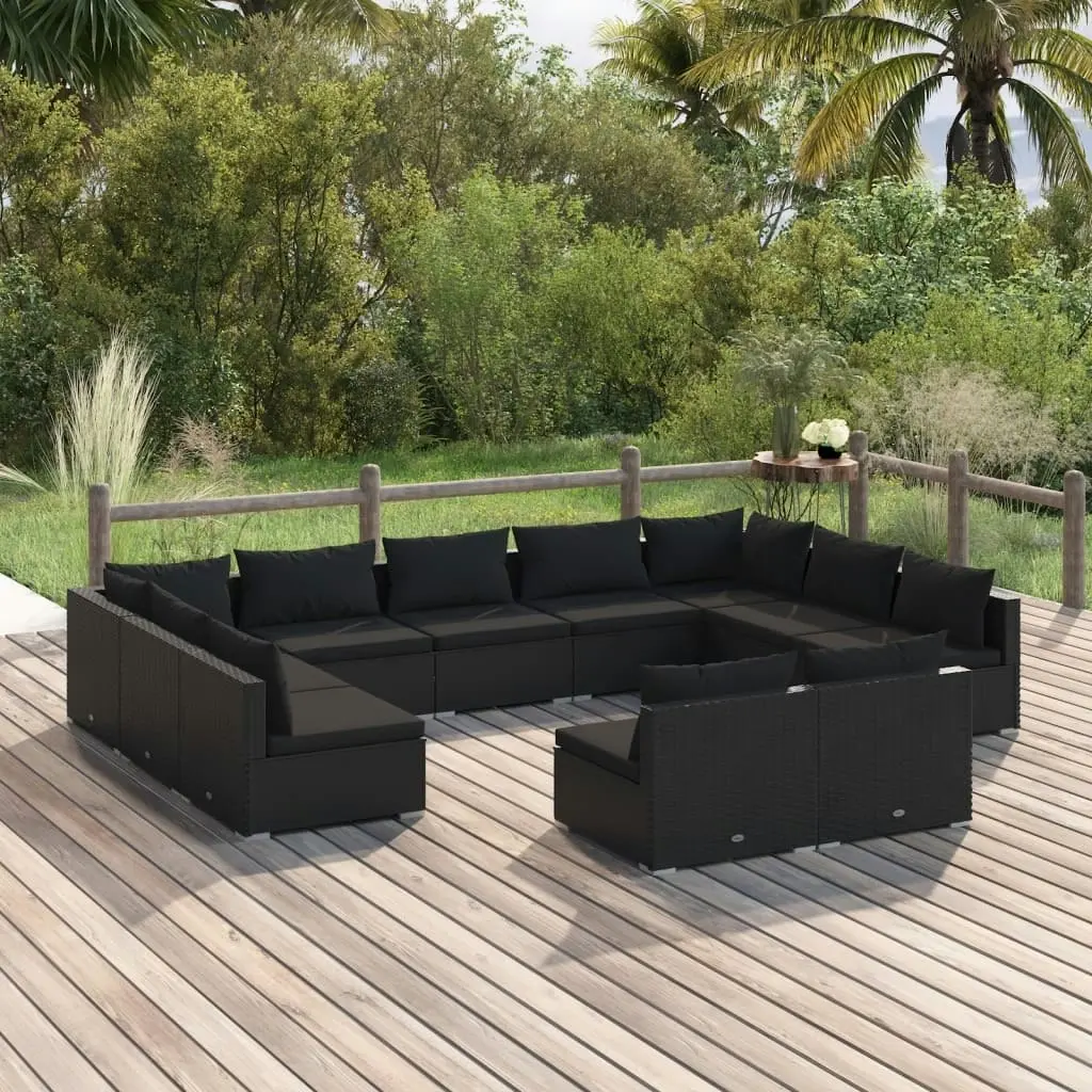 11 Piece Garden Lounge Set with Cushions Black Poly Rattan 3102120