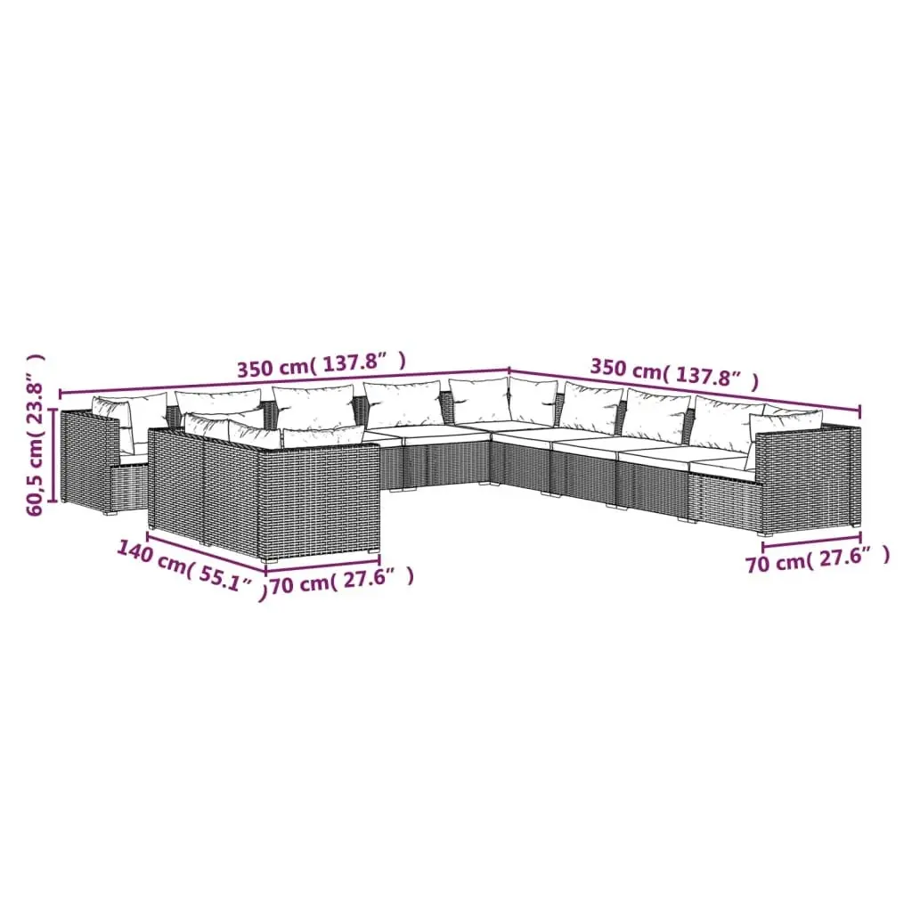 11 Piece Garden Lounge Set with Cushions Grey Poly Rattan 3102533