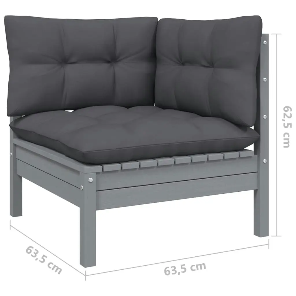 11 Piece Garden Lounge Set with Cushions Grey Solid Pinewood 3096937