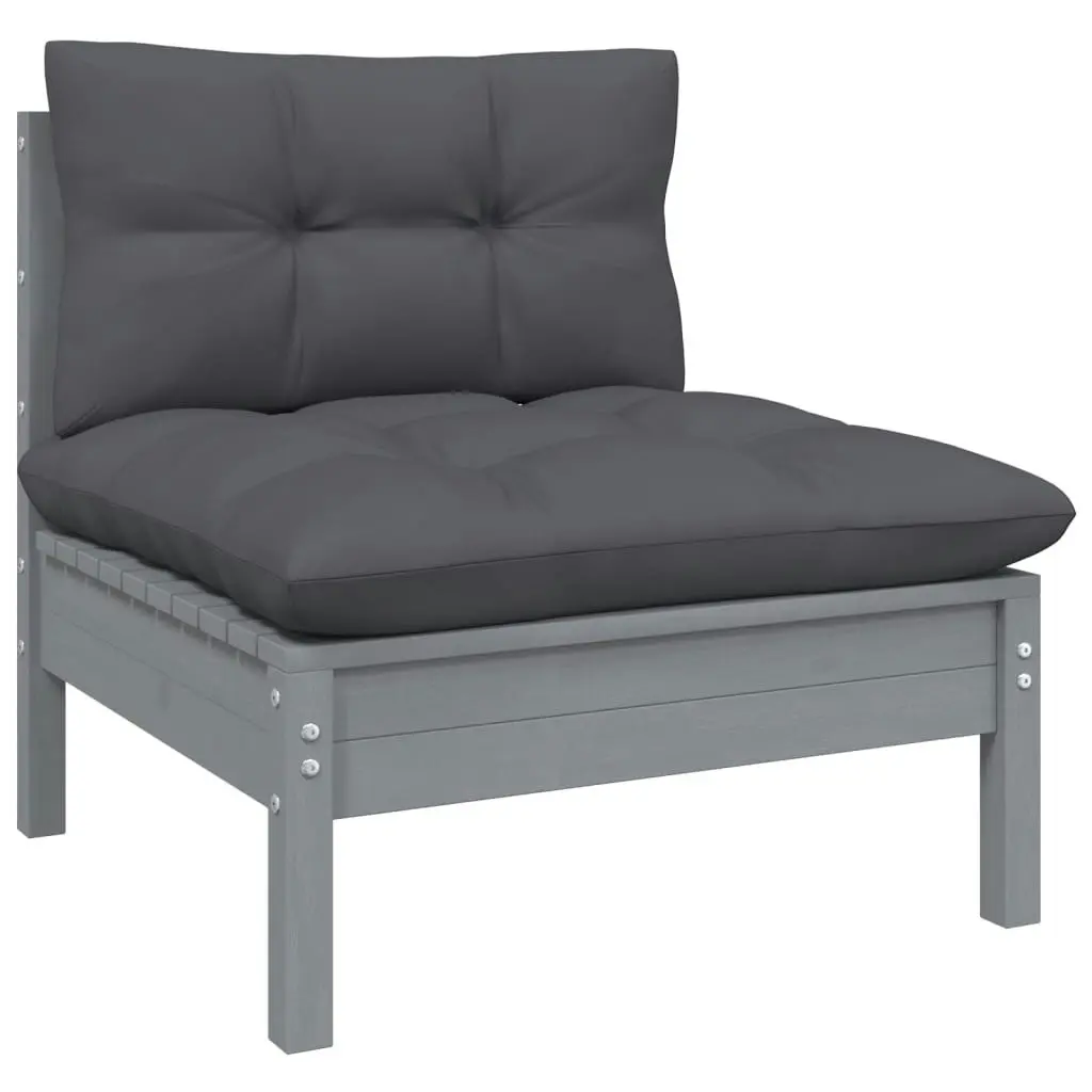 11 Piece Garden Lounge Set with Cushions Grey Solid Pinewood 3096937