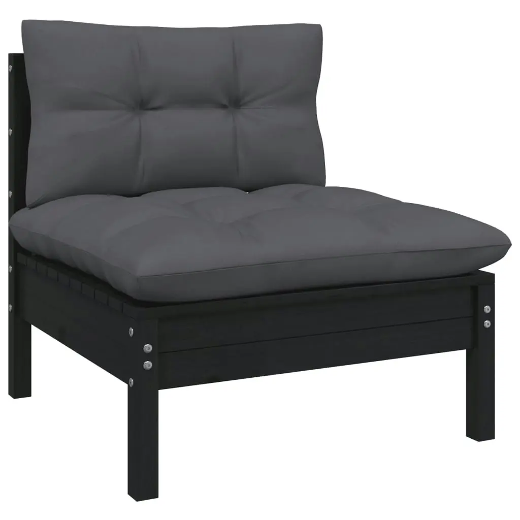 11 Piece Garden Lounge Set with Cushions Black Solid Pinewood 3096921