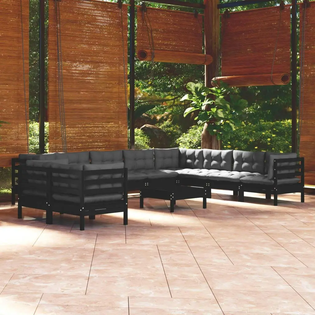 11 Piece Garden Lounge Set with Cushions Black Solid Pinewood 3096921