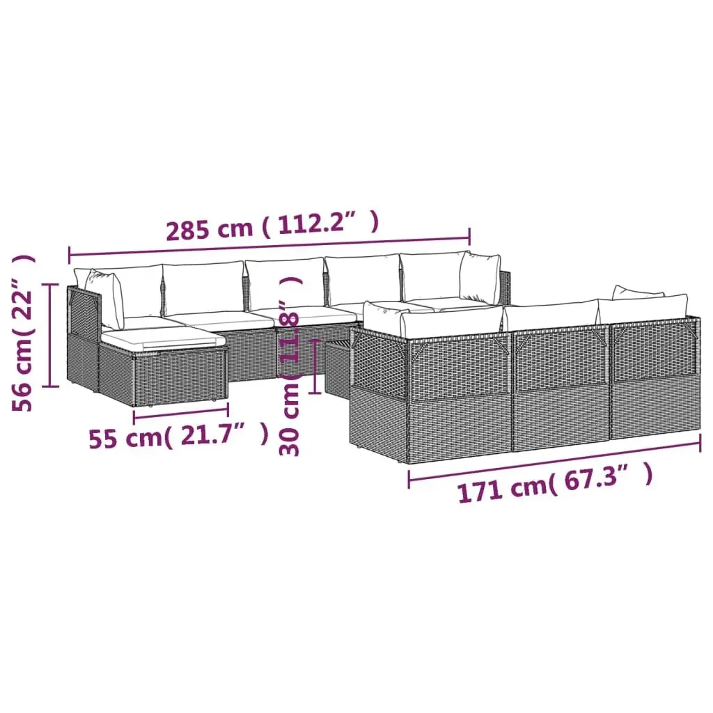 11 Piece Garden Lounge Set with Cushions Grey Poly Rattan 3157362