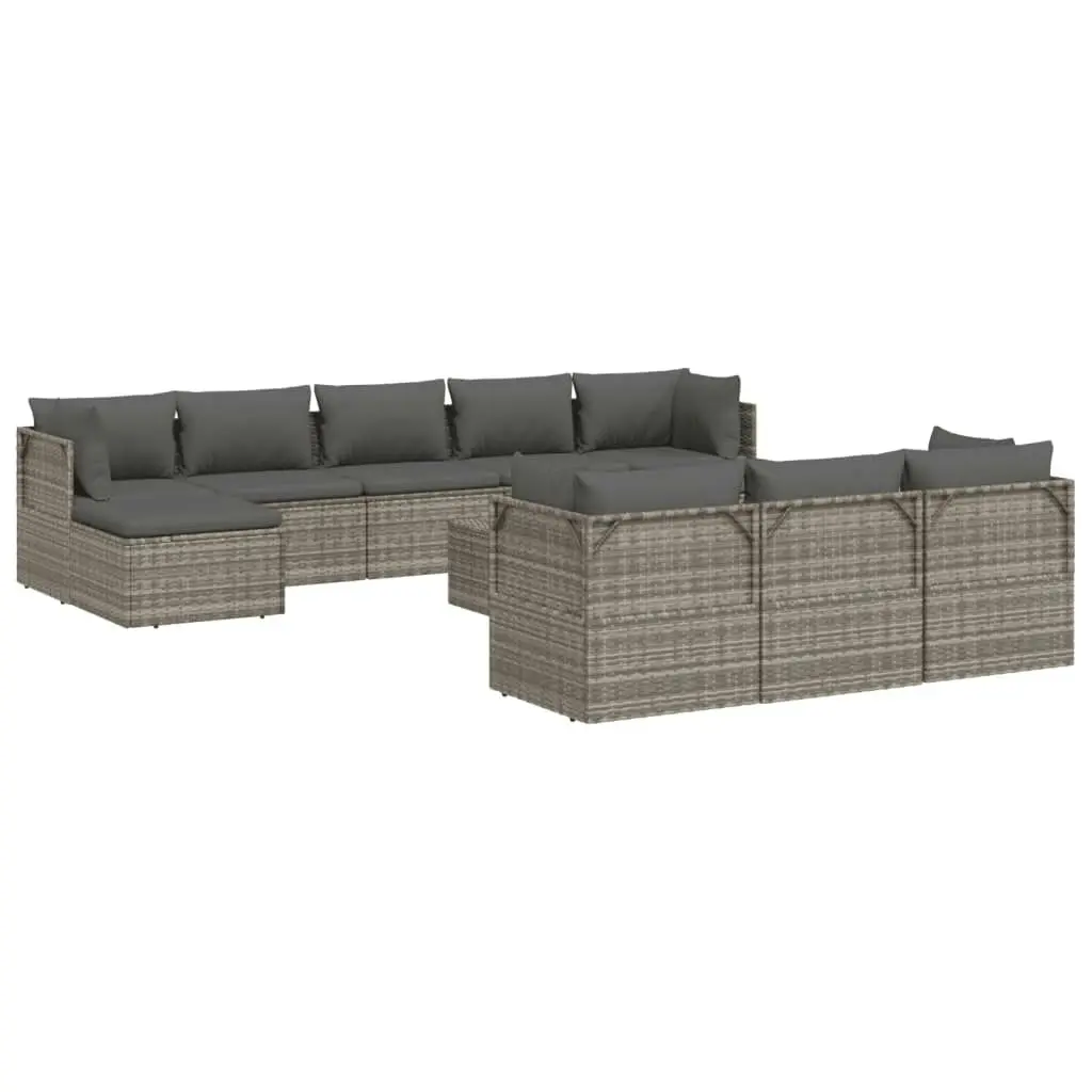 11 Piece Garden Lounge Set with Cushions Grey Poly Rattan 3157362