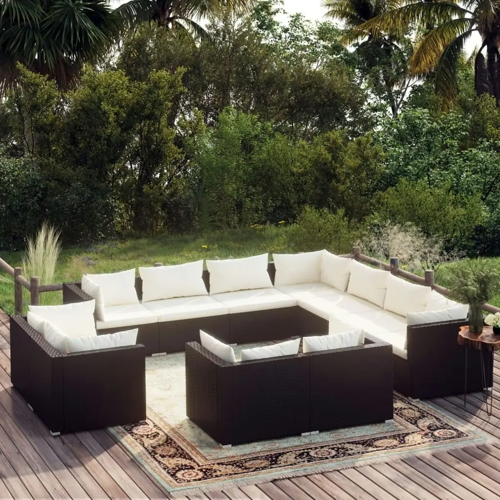 11 Piece Garden Lounge Set with Cushions Black Poly Rattan 3102871