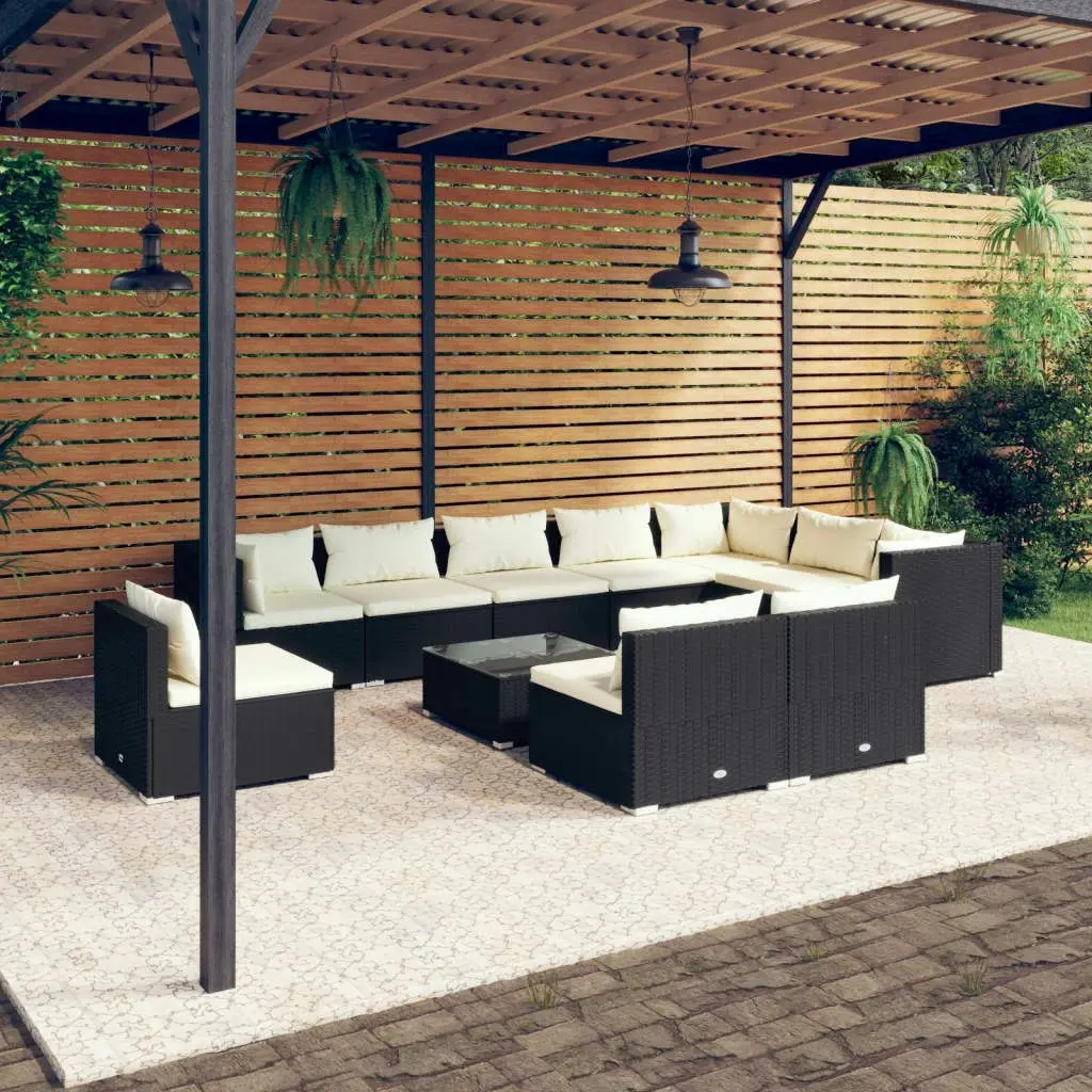 11 Piece Garden Lounge Set with Cushions Poly Rattan Black 3102599