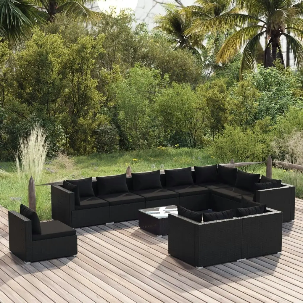 11 Piece Garden Lounge Set with Cushions Poly Rattan Black 3102664