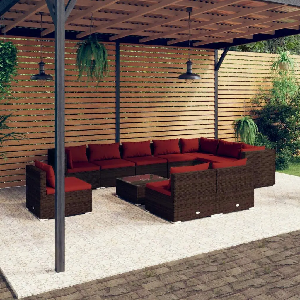 11 Piece Garden Lounge Set with Cushions Poly Rattan Brown 3102603