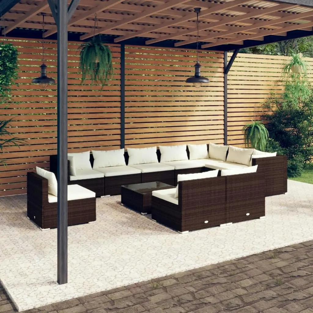 11 Piece Garden Lounge Set with Cushions Poly Rattan Brown 3102602