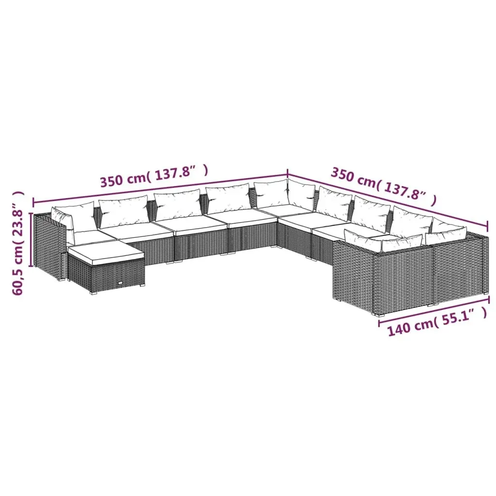 11 Piece Garden Lounge Set with Cushions Poly Rattan Black 3102704