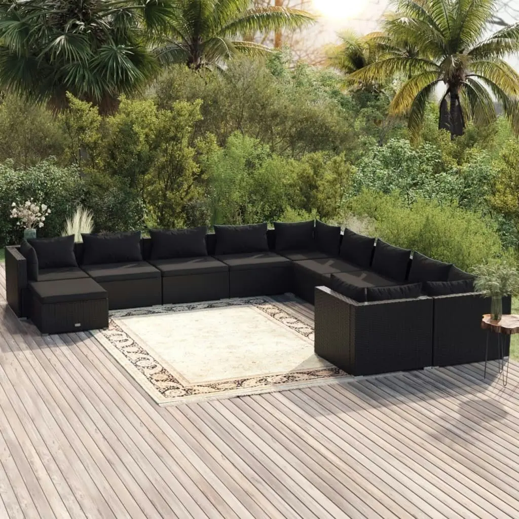 11 Piece Garden Lounge Set with Cushions Poly Rattan Black 3102704