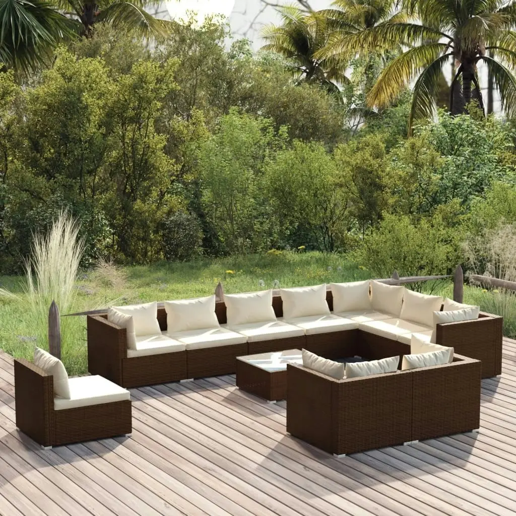 11 Piece Garden Lounge Set with Cushions Poly Rattan Brown 3102666