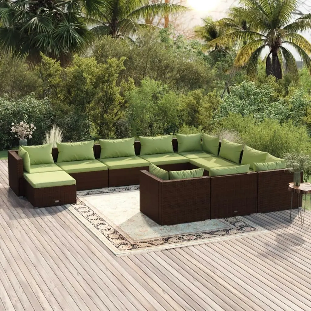 11 Piece Garden Lounge Set with Cushions Poly Rattan Brown 3102700