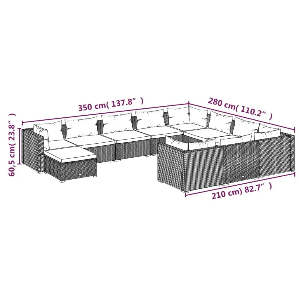 11 Piece Garden Lounge Set with Cushions Poly Rattan Brown 3102700