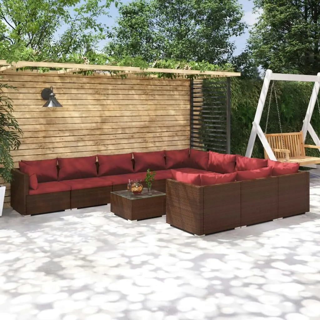 11 Piece Garden Lounge Set with Cushions Poly Rattan Brown 3102787