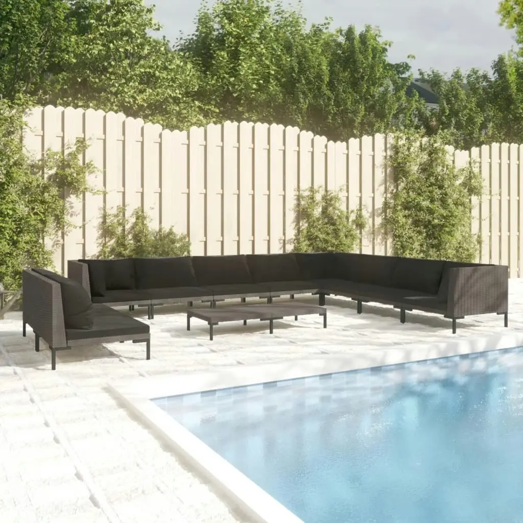 11 Piece Garden Lounge Set with Cushions Poly Rattan Dark Grey 3099887